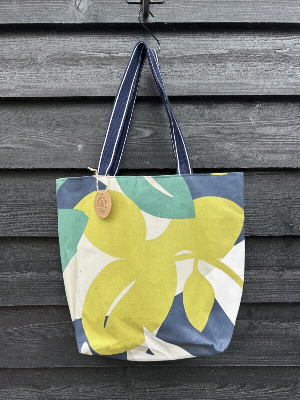 Navy/lime abstract print tote bag