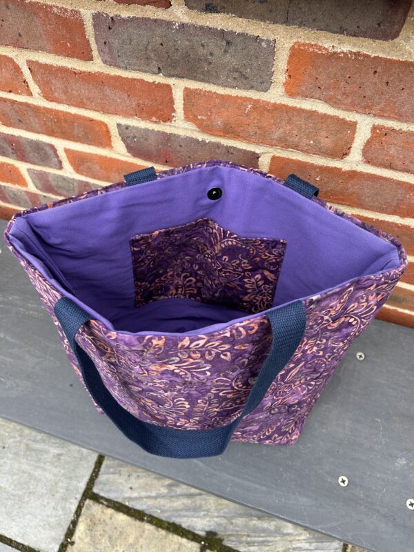 Purple and Peach Batik Tote Bag - Image 2