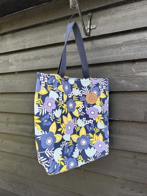 Navy Abstract Flower Tote bag