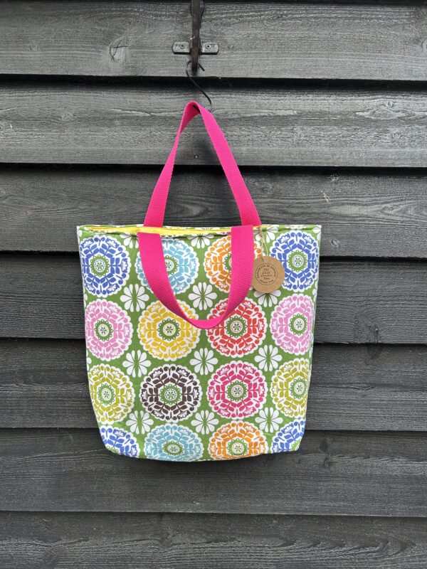 Green Retro Circles Tote bag (yellow lining)