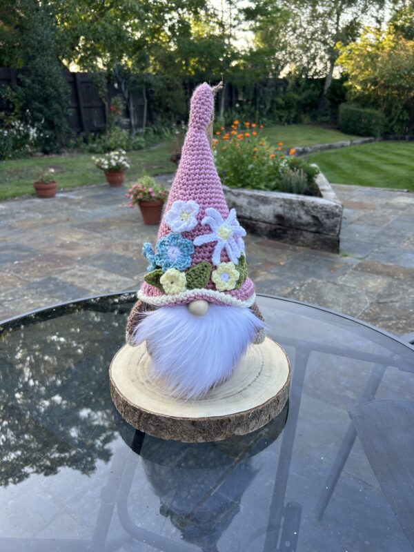 Pink Floral Hat Gnome