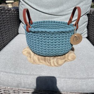 Teal knit stitch basket